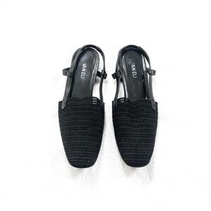 Van Eli Knit Leather Slip On Slingback Sandals Black Size 10.5 Narrow Round Toe